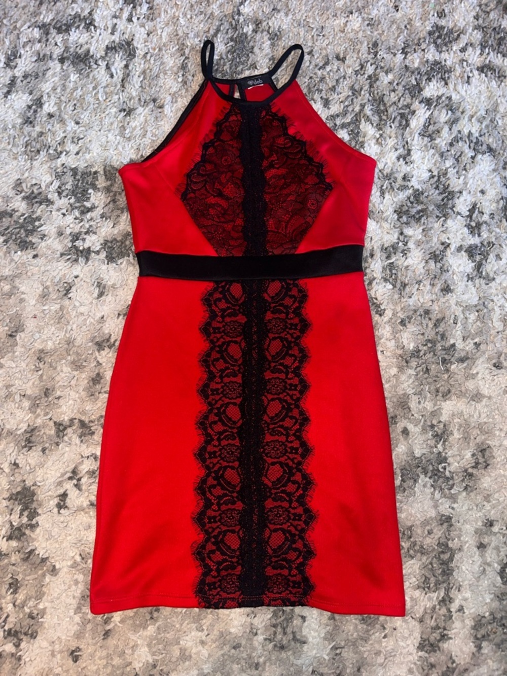 Deb Red Mini Dress with Black Lace Panel